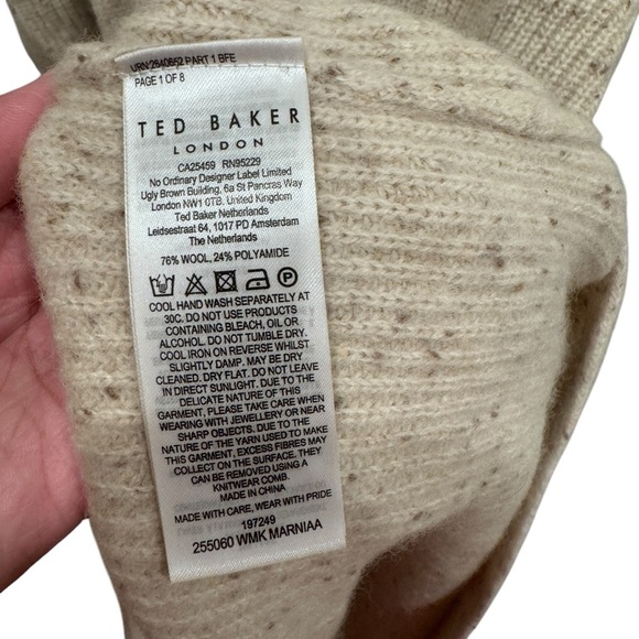 Ted Baker MARNIAA Wool Knit Sweater Midi Dress Puff Sleeve Cream Beige Sz 2/M - Picture 12 of 15